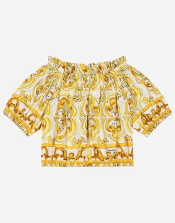 Poplin blouse with yellow majolica print