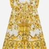 Poplin dress with yellow majolica print