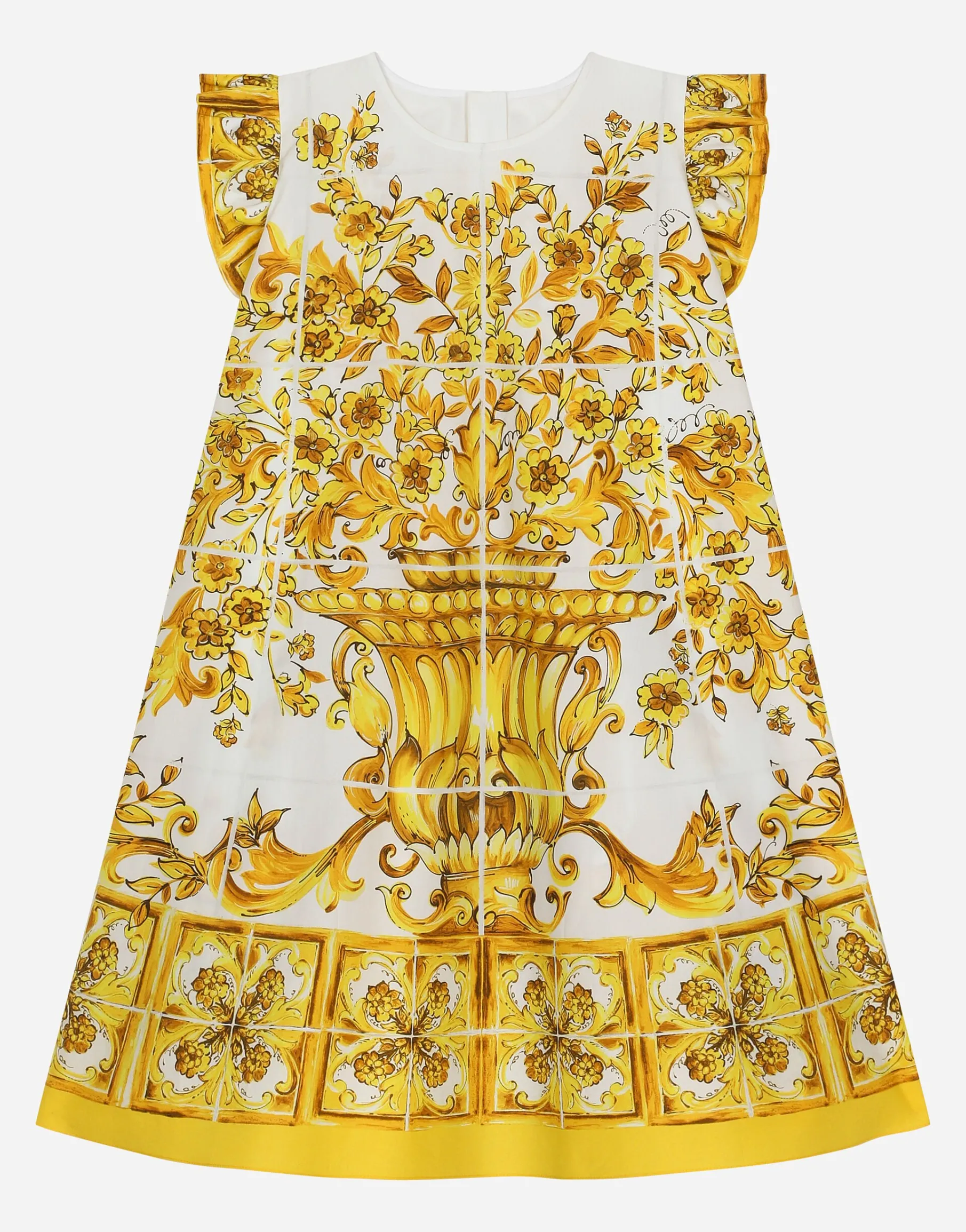Poplin dress with yellow majolica print
