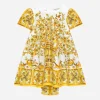 Poplin dress with yellow majolica print