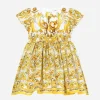 Poplin dress with yellow majolica print