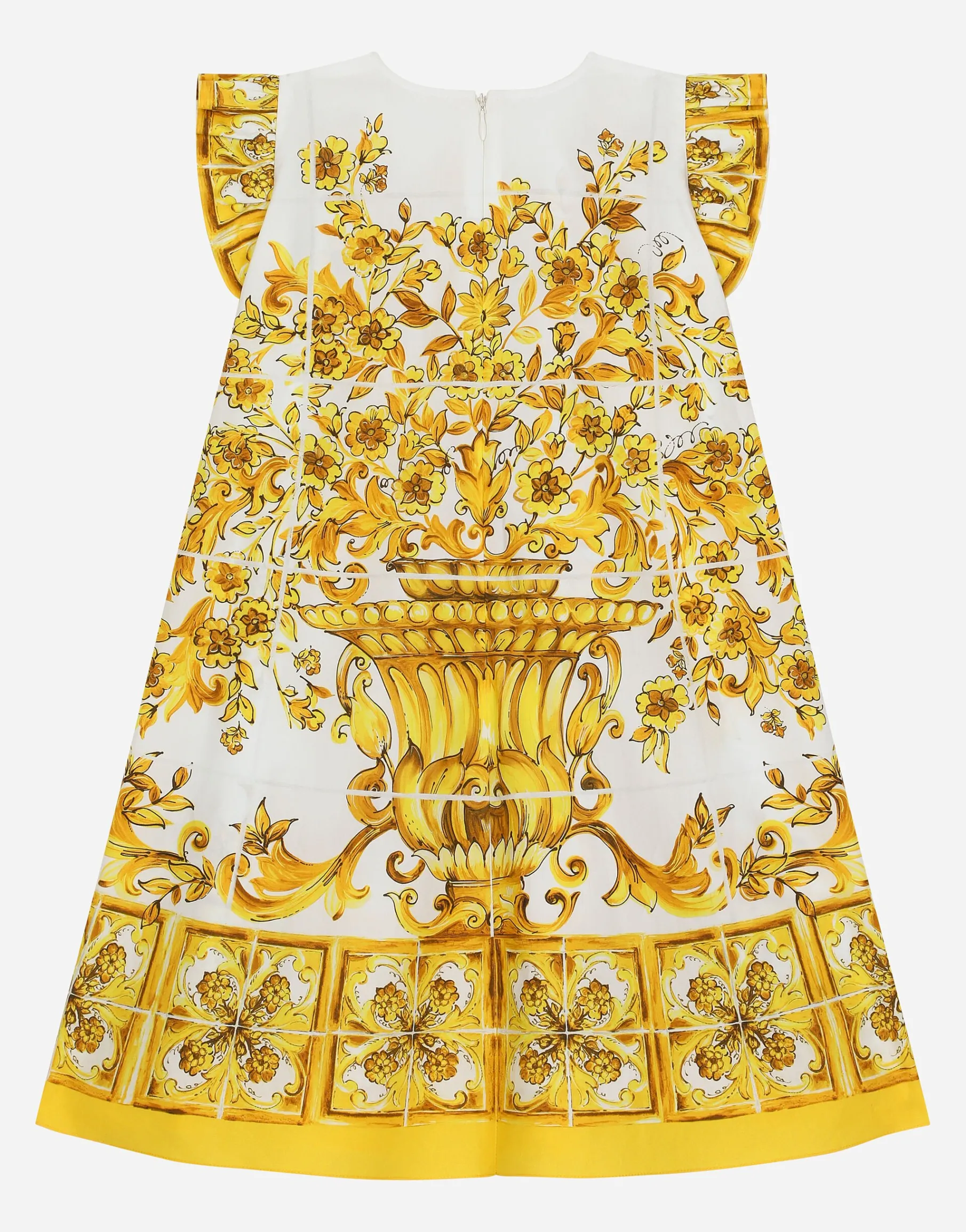 Poplin dress with yellow majolica print