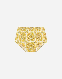 Poplin dress with yellow majolica print