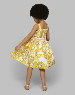 Poplin dress with yellow majolica print