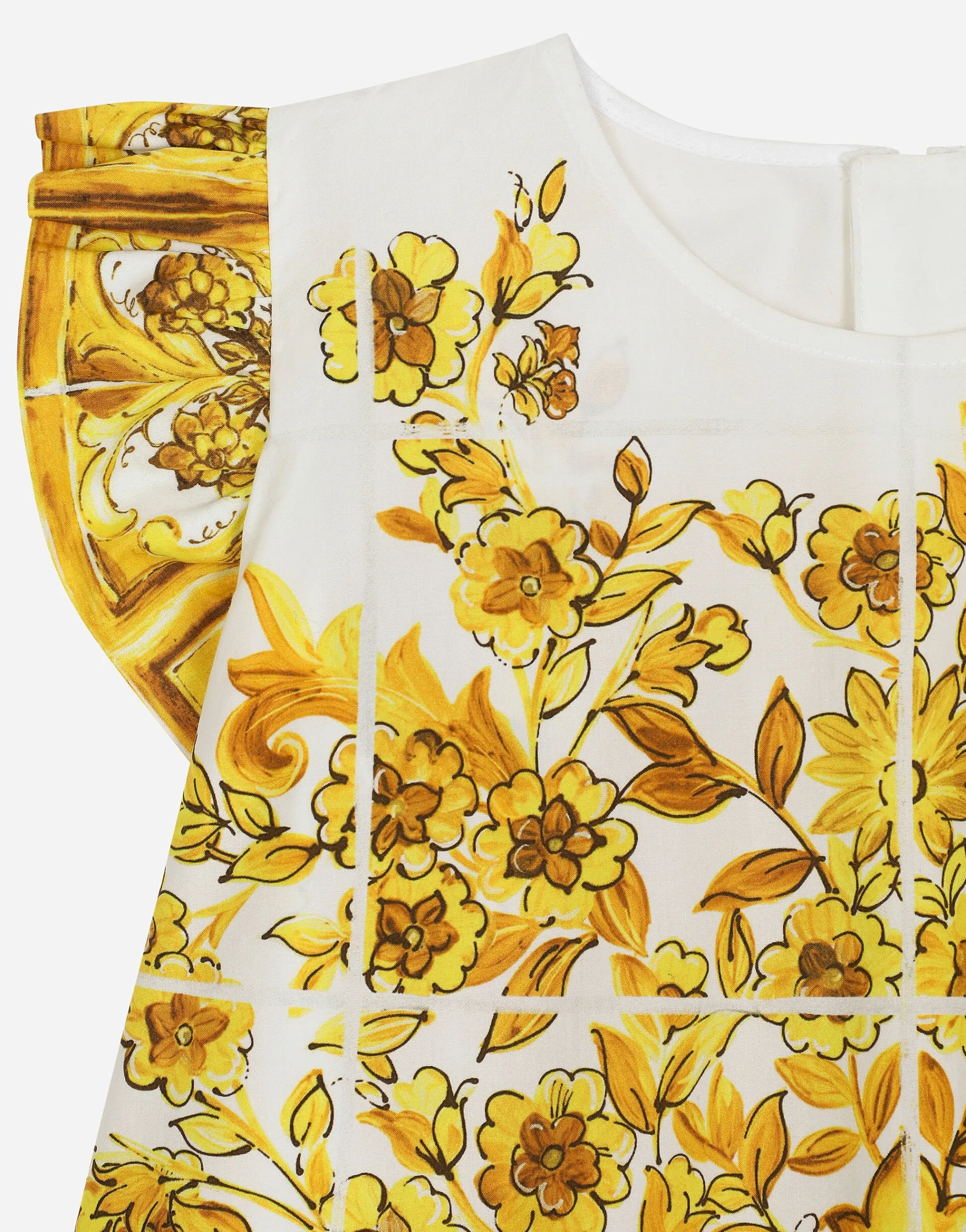 Poplin dress with yellow majolica print