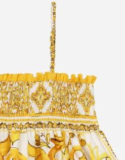 Poplin dress with yellow majolica print