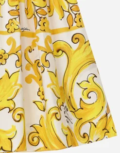 Poplin dress with yellow majolica print
