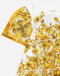 Poplin dress with yellow majolica print