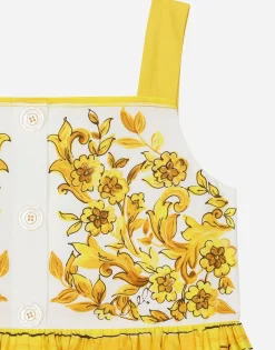 Poplin dress with yellow majolica print
