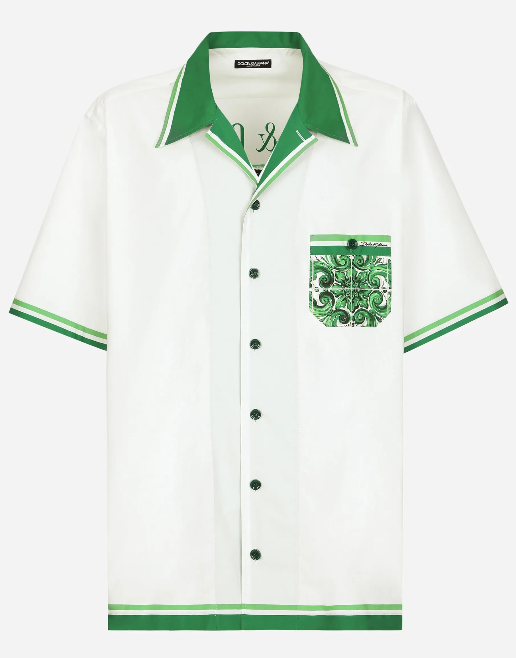 Poplin Hawaiian shirt with majolica print