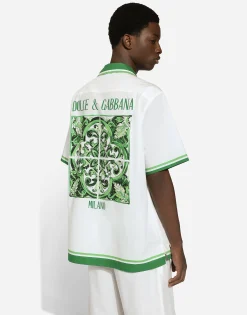 Poplin Hawaiian shirt with majolica print
