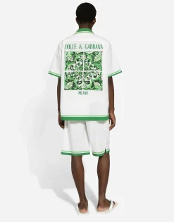 Poplin jogging shorts with majolica print