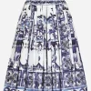Poplin midi skirt with majolica print