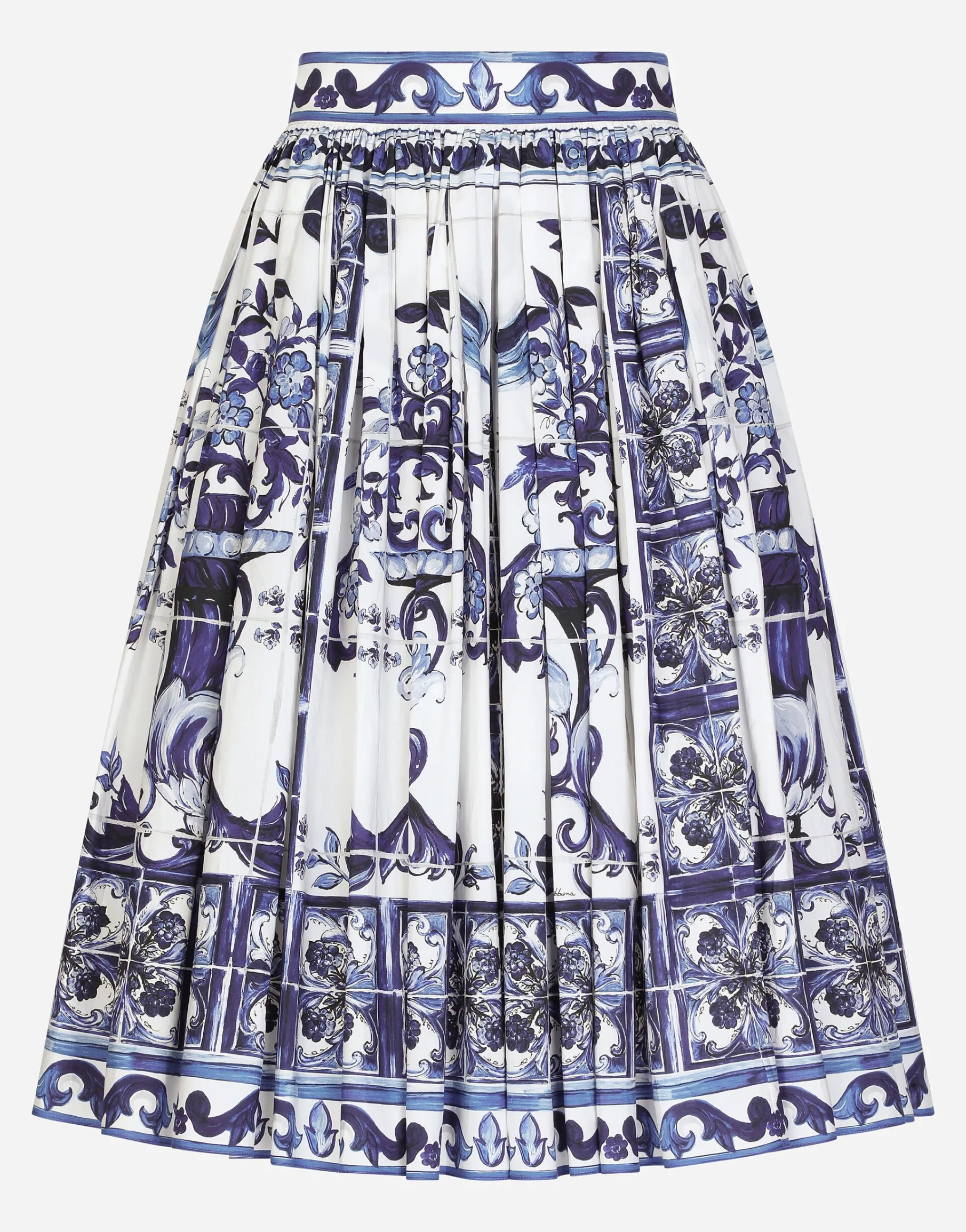 Poplin midi skirt with majolica print