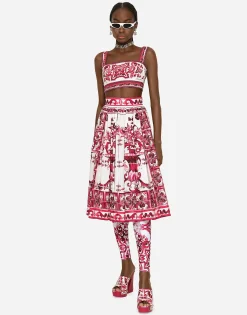 Poplin midi skirt with Majolica print