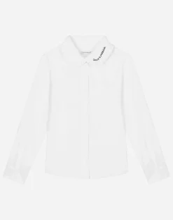Poplin shirt with embroidered collar
