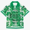 Poplin shirt with green majolica print