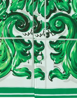 Poplin shirt with green majolica print