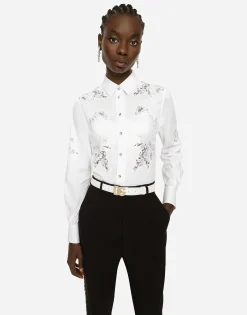 Poplin shirt with lace openwork