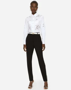 Poplin shirt with lace openwork