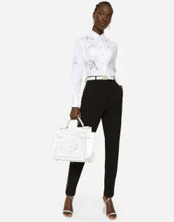 Poplin shirt with lace openwork