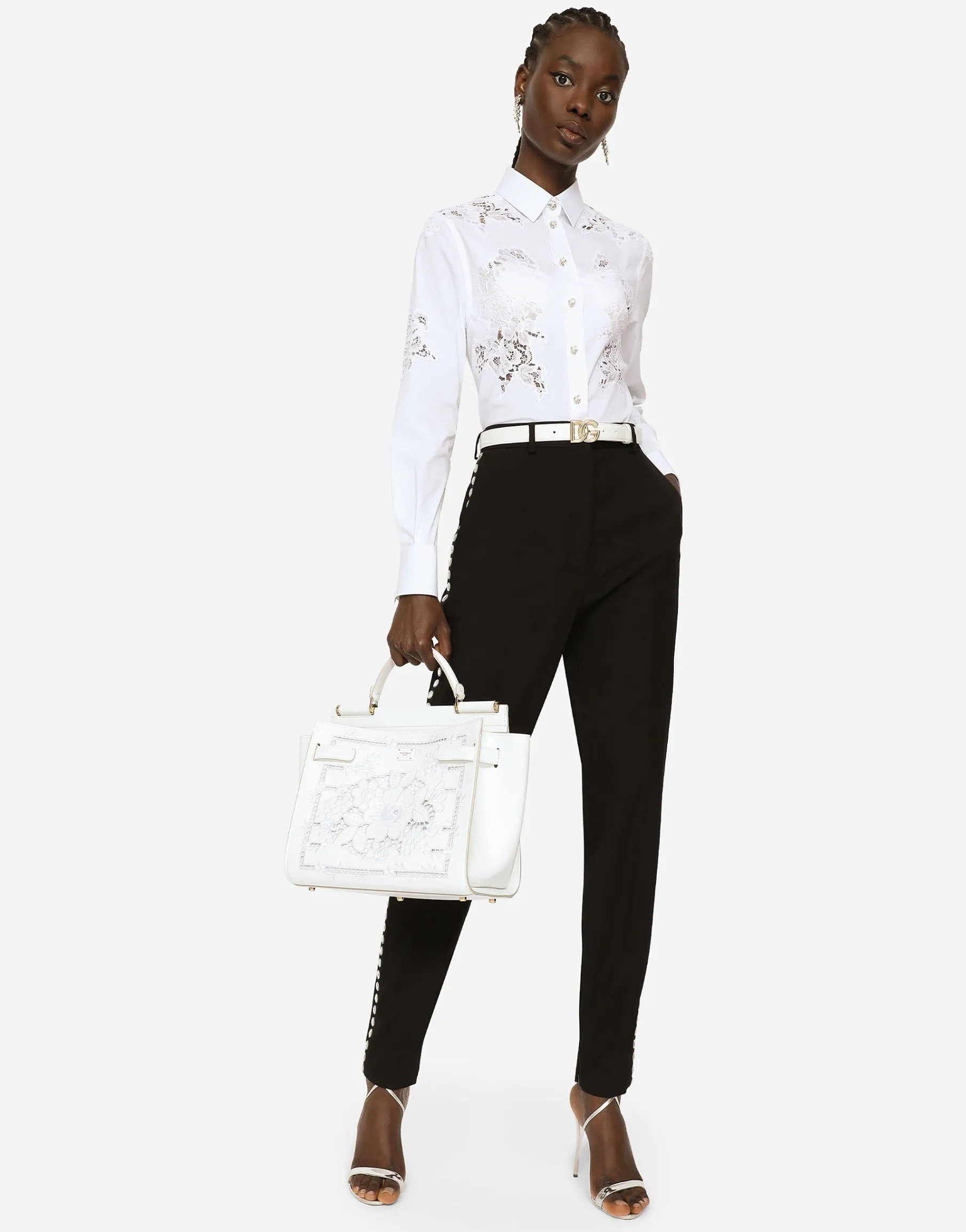 Poplin shirt with lace openwork