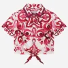 Poplin shirt with short sleeves and majolica print