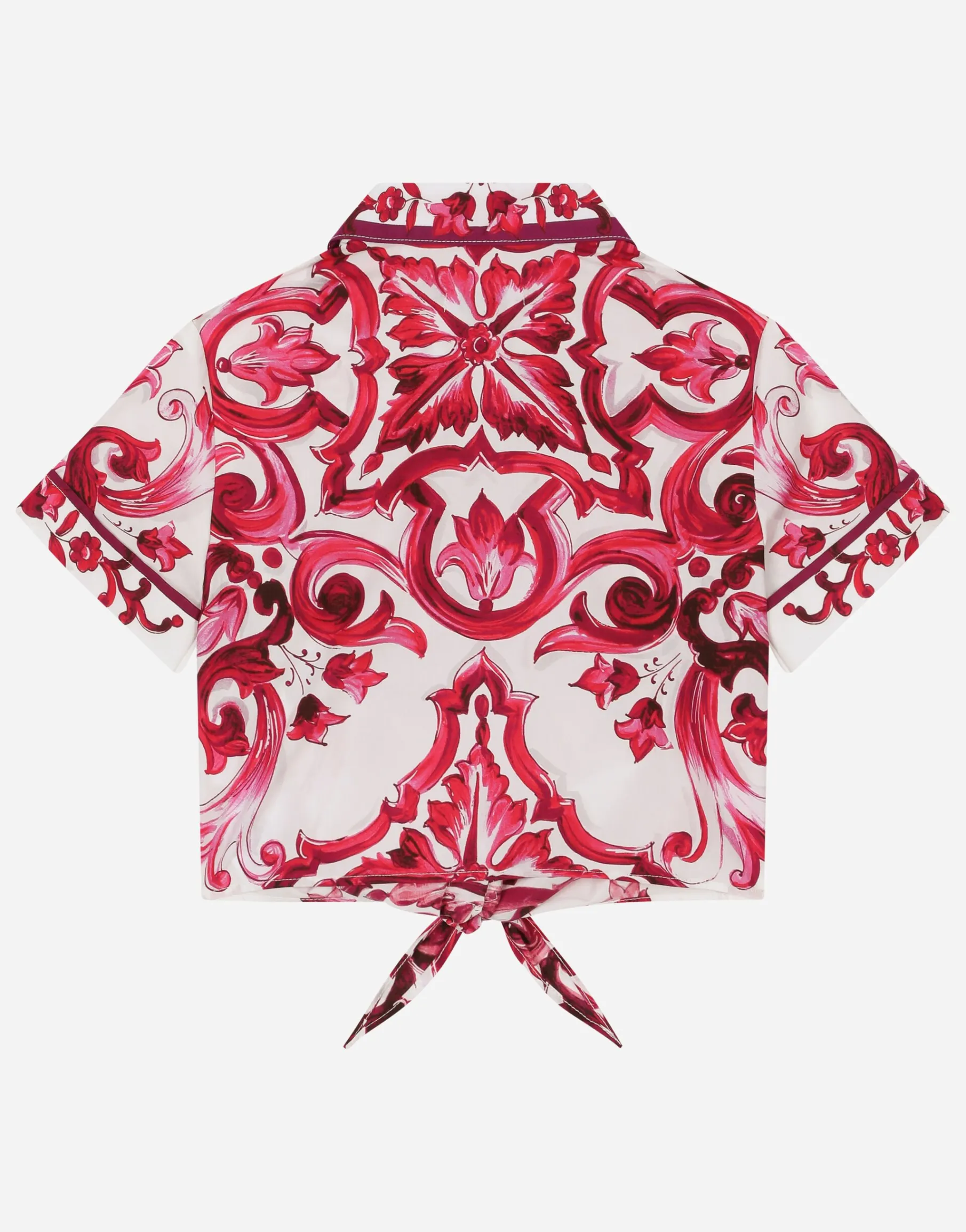 Poplin shirt with short sleeves and majolica print