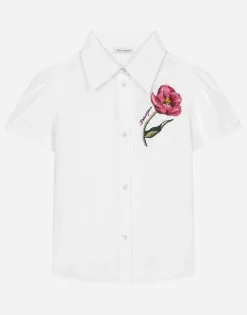 Poplin shirt with tulip detail and Dolce&Gabbana logo