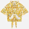 Poplin shirt with yellow majolica print