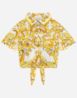 Poplin shirt with yellow majolica print