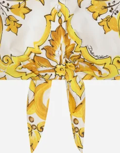 Poplin shirt with yellow majolica print
