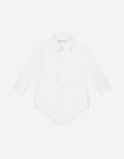 Poplin shirt-style babygrow with jacquard logo