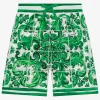 Poplin shorts with green majolica print