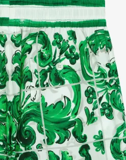 Poplin shorts with green majolica print
