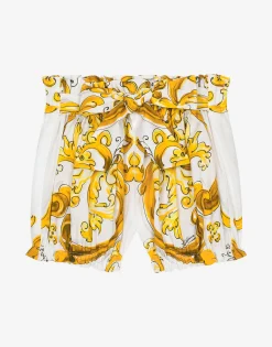 Poplin shorts with yellow majolica print