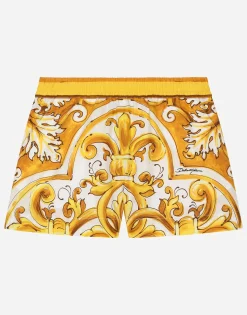 Poplin shorts with yellow majolica print