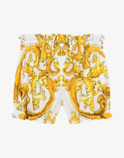 Poplin shorts with yellow majolica print