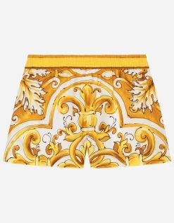 Poplin shorts with yellow majolica print