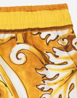 Poplin shorts with yellow majolica print