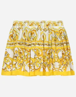 Poplin skirt with yellow majolica print