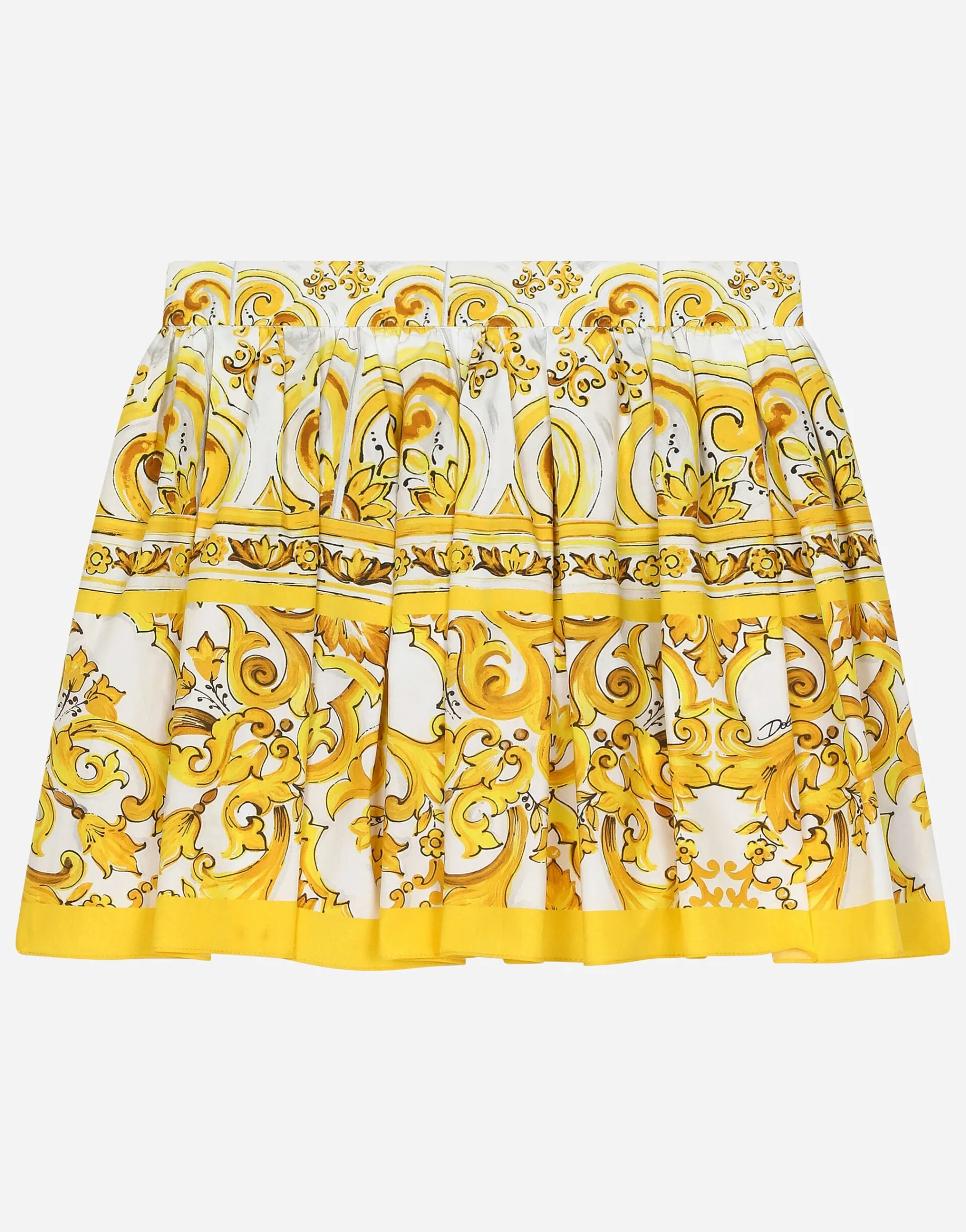 Poplin skirt with yellow majolica print
