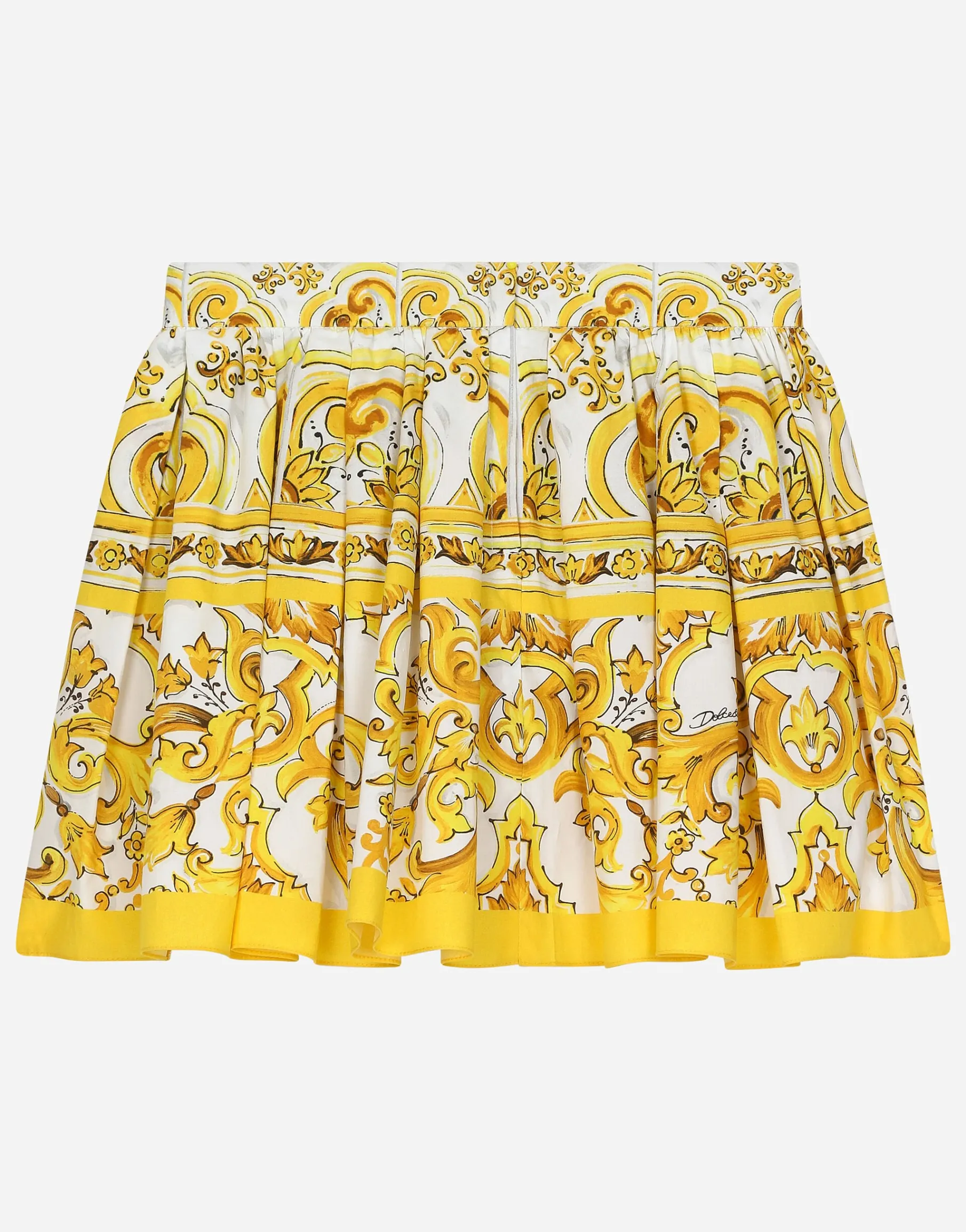 Poplin skirt with yellow majolica print