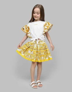 Poplin skirt with yellow majolica print