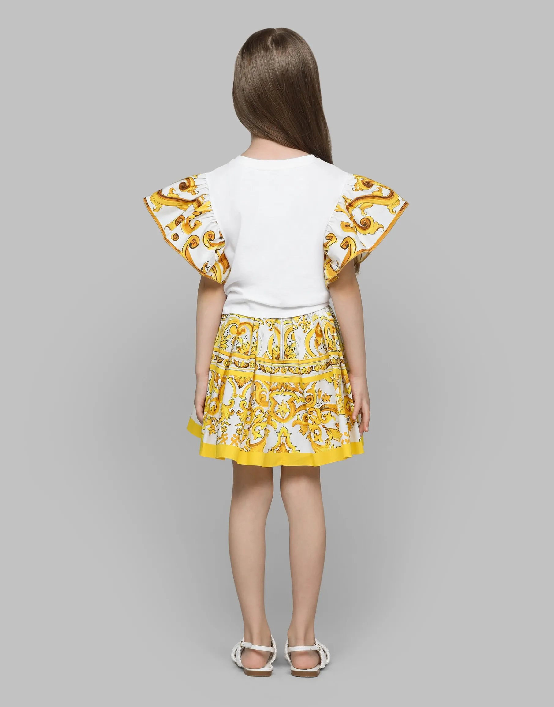 Poplin skirt with yellow majolica print