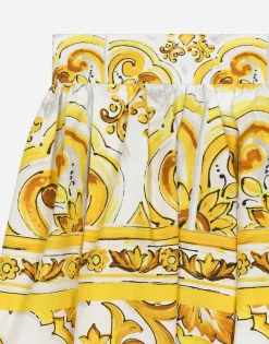 Poplin skirt with yellow majolica print