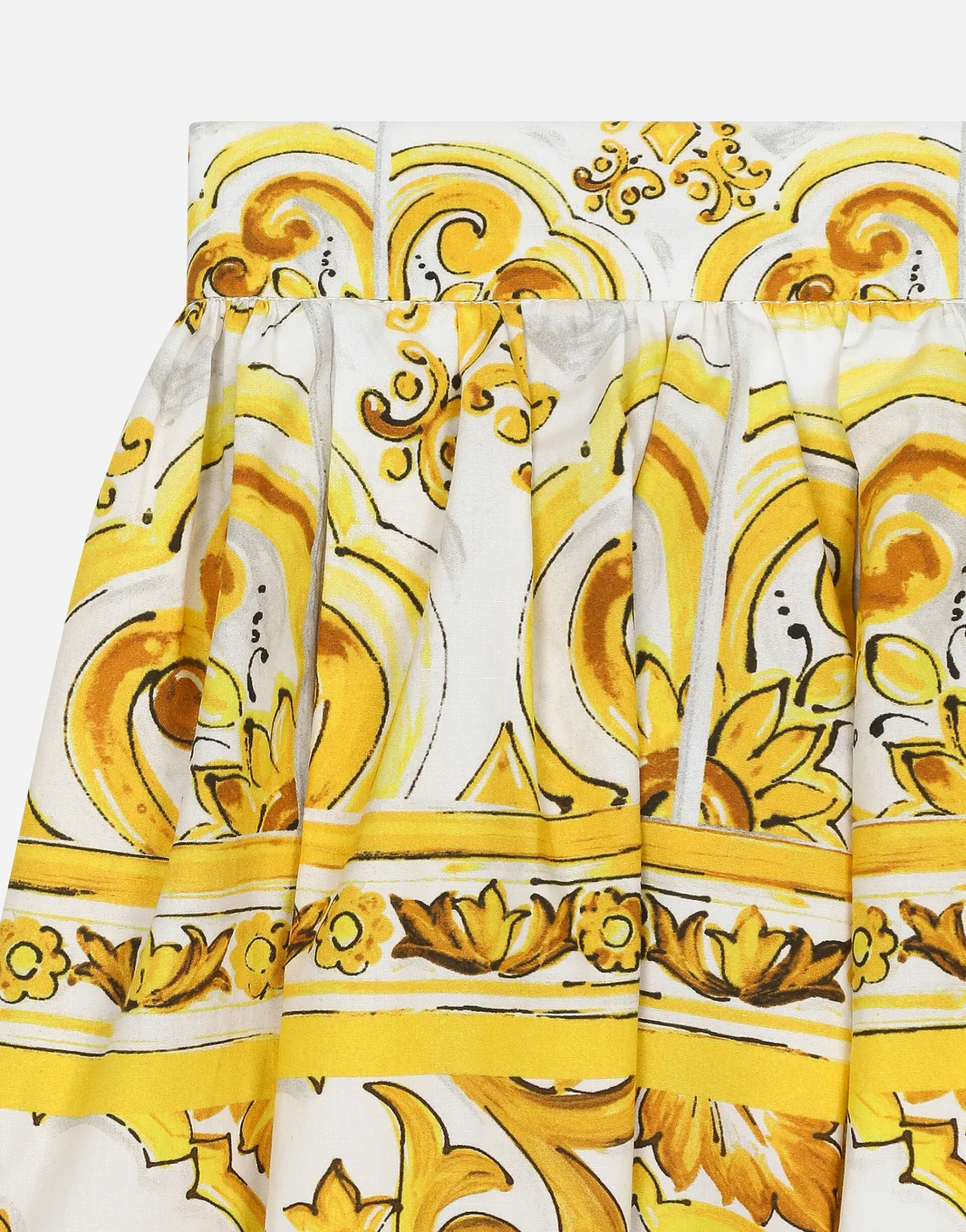 Poplin skirt with yellow majolica print