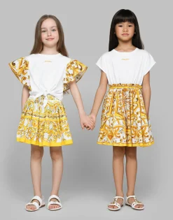 Poplin skirt with yellow majolica print