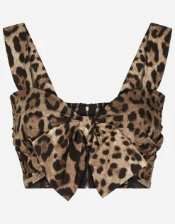 Poplin top with leopard print