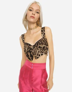 Poplin top with leopard print